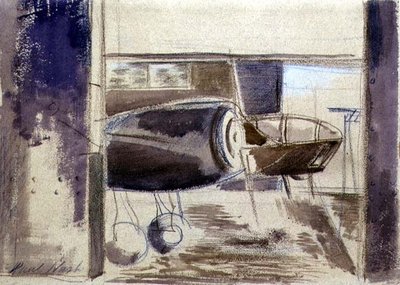 Long-Nosed Blenheim (tiza y acuarela sobre papel) de Paul Nash