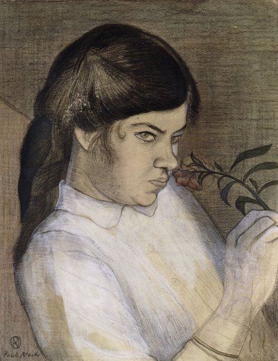 Retrato de Barbara Nash, la hermana del artista, c.1911-12 (lápiz, crayón negro y de color, acuarela y acuarela) de Paul Nash