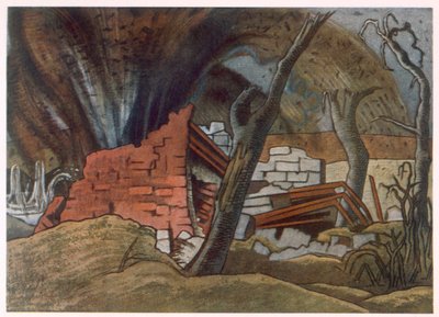 Explosión de proyectiles, de Artistas británicos en el frente, continuación de El frente occidental, tercera parte, Paul Nash de Paul Nash