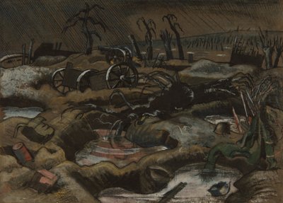 El campo de Passchendaele, c.1917 (pluma y tinta con acuarela sobre papel) de Paul Nash