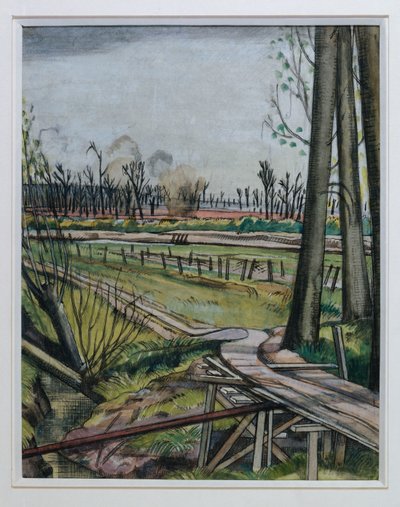 The Ridge, Wytschaete (acuarela, pluma y tinta negra y tiza de color) de Paul Nash