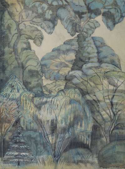 Árboles en el Jardín de las Aves, Iver Heath de Paul Nash