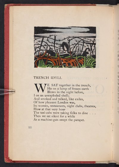 Trench Idyll, ilustración de "Images of War" de Richard Aldington. Londres, The Beaumont Press, página 22 de Paul Nash