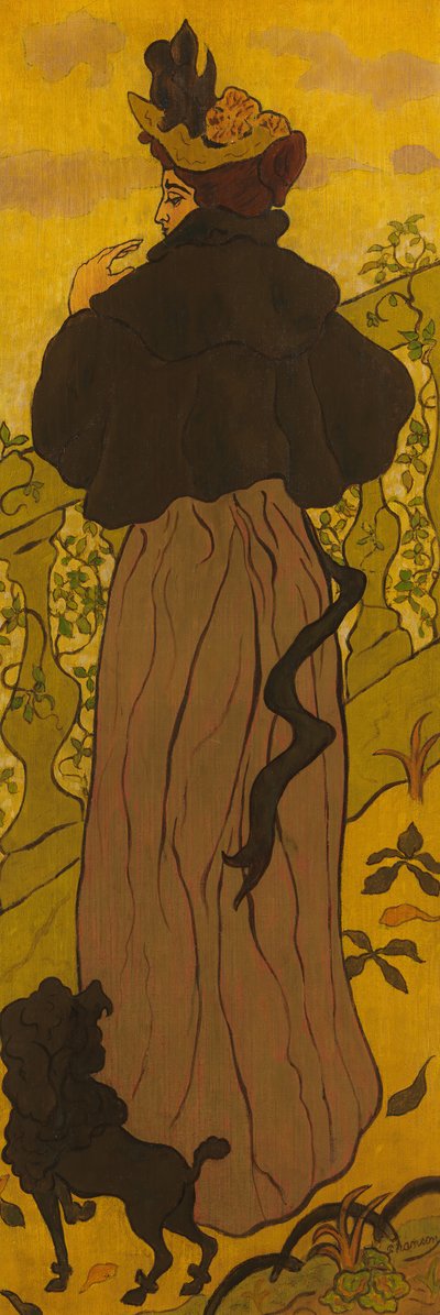 Mujer de pie junto a una balaustrada con un caniche, ca. 1895 de Paul Elie Ranson