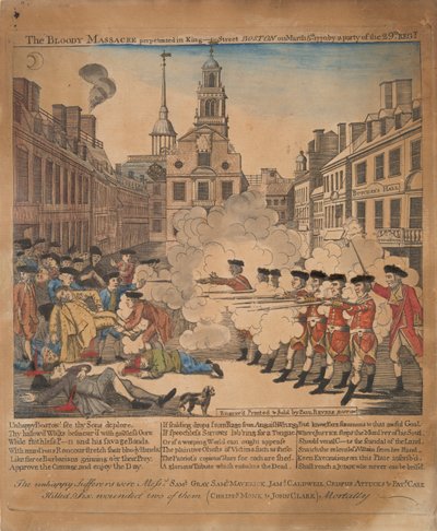 La sangrienta masacre perpetrada en King-Street Boston el 5 de marzo de 1770 por un grupo del 29 Reg. de Paul Revere