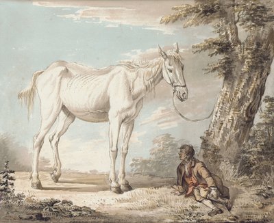 Un Viejo Caballo Gris Atado a un Árbol, un Niño Descansando Cerca de Paul Sandby