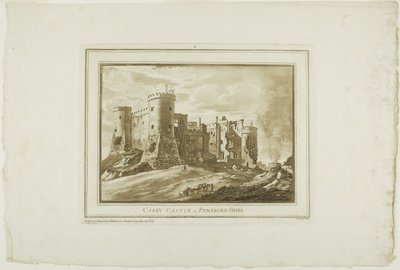 Castillo de Carey en Pembroke Shire, de Doce vistas en aquatinta de dibujos tomados en el lugar en Gales del Sur de Paul Sandby