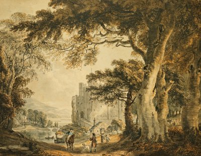 Figuras en un camino antes del castillo de Rochester de Paul Sandby