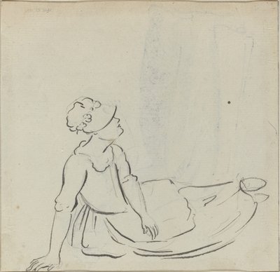 Niña con un sombrero reclinada [verso] de Paul Sandby