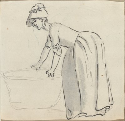 Niña con un sombrero trabajando [recto] de Paul Sandby