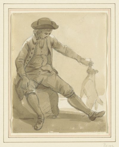 Niño jugando con un perro de Paul Sandby