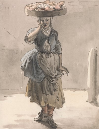Londres llora: Una chica con una cesta en la cabeza ("Luces para los gatos, hígado para los perros") de Paul Sandby