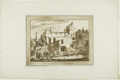 Castillo de Manerbawr, de Doce vistas en aguafuerte de dibujos tomados en el lugar en Gales del Sur de Paul Sandby