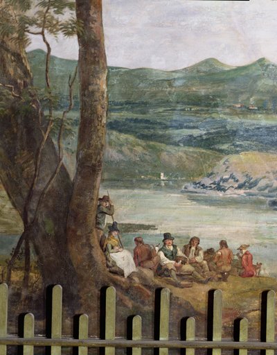 Pintura mural de Drakelowe Hall, cerca de Burton on Trent. Campesinos descansando de Paul Sandby