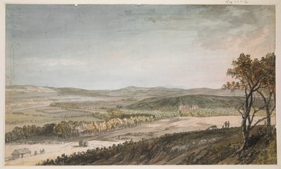 Nithsdale, con Drumlanrig, c.1751 (pluma, aguada y acuarela sobre lápiz sobre papel) de Paul Sandby