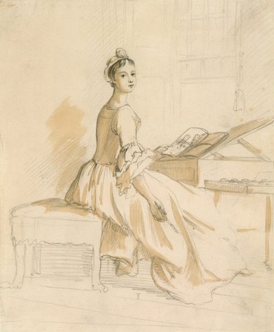 Retrato de una dama en una mesa de dibujo de Paul Sandby