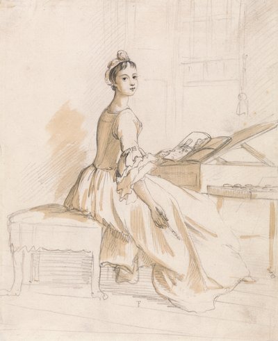Retrato de una dama en una mesa de dibujo de Paul Sandby