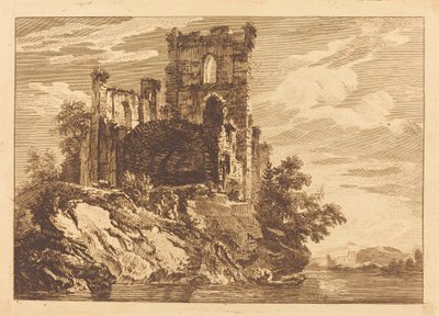 Ruinas junto a un río con un hombre en un bote de Paul Sandby