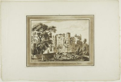 Castillo de San Quintín, cerca de Cowbridge, en la comarca de Glamorgan, lámina tres de Doce vistas del sur de Gales de Paul Sandby