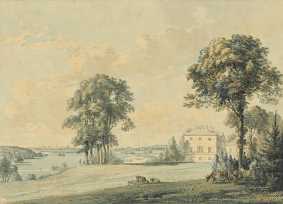 Vista de Nuneham House, Nuneham Courtenay, con las agujas de Oxford al fondo de Paul Sandby