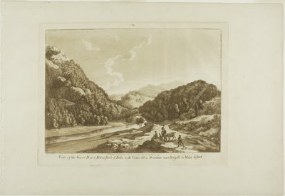 Vista del río Dee a 3 millas de Bala, con la montaña Cadar-Idris cerca de Dolgelli a 30 millas, lámina nueve de Doce vistas de Gales. de Paul Sandby