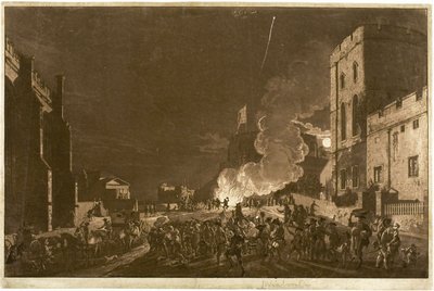 Castillo de Windsor desde el Patio Inferior el Cinco de Noviembre—Fuegos artificiales de Paul Sandby