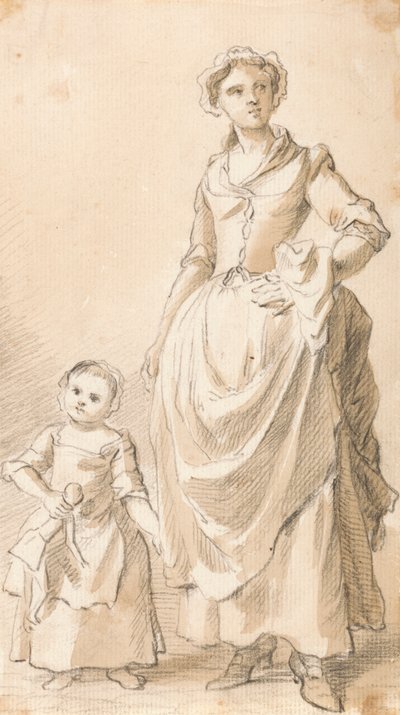 Mujer y niño sosteniendo una muñeca de Paul Sandby