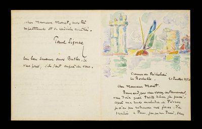 Carta autógrafa a Claude Monet, 21 de julio de 1920 de Paul Signac