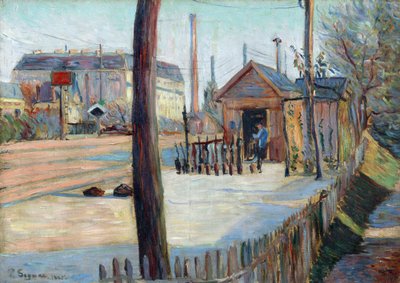 Cruce ferroviario cerca de Bois Colombes (Francia) - Pintura de Paul Signac (1863-1935), óleo sobre lienzo (46,4x65cm) de Paul Signac
