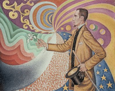 Opus 217. Contra el esmalte de un fondo rítmico con golpes y ángulos, tonos y tintes, Retrato de Félix Feneón en 1890 (óleo sobre lienzo) de Paul Signac