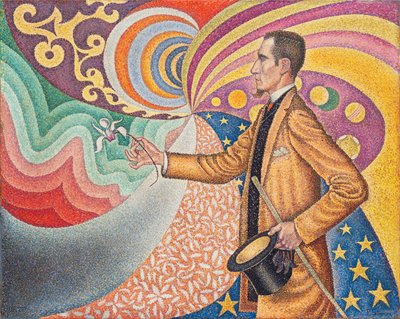 Opus 217. Contra el esmalte de un fondo rítmico con golpes y ángulos, tonos y tintes, Retrato de Félix Feneón en 1890 (óleo sobre lienzo) de Paul Signac
