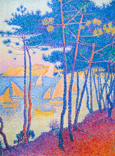 Veleros y pinos, c. 1896 (óleo sobre lienzo) de Paul Signac