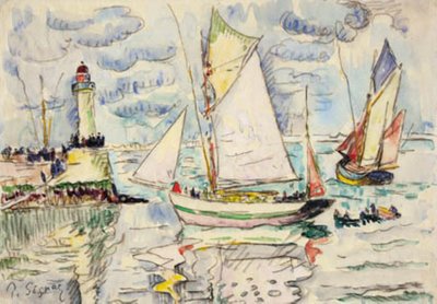 Dos barcos pesqueros frente a la entrada del puerto de Granville de Paul Signac
