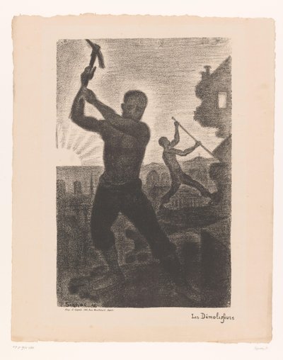Dos hombres derriban un edificio
Les démolisseurs (título en el objeto) de Paul Signac