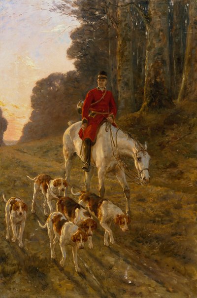 Un cazador con sus perros (óleo sobre lienzo) de Paul Tavernier
