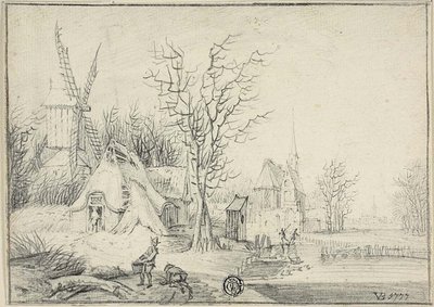 Pueblo con molino de viento e iglesia de Paul Theodor van Brussel