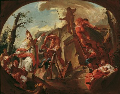 San Casiano de Imola derriba la estatua de Plutón en Saben de Paul Troger