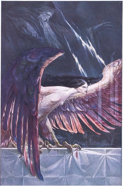 Ariel como arpía, ilustración de La Tempestad, 1908 de Paul Vincent Woodroffe