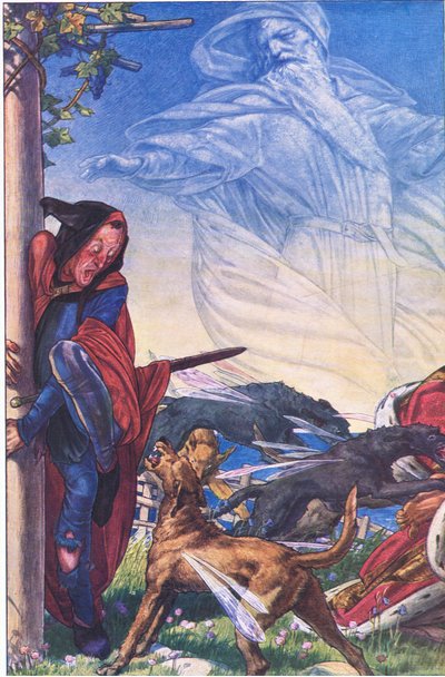 ¡Furia! ¡Furia! Ahí, tirano, ahí ¡Escucha! ¡Escucha!, ilustración de La Tempestad, 1908 de Paul Vincent Woodroffe