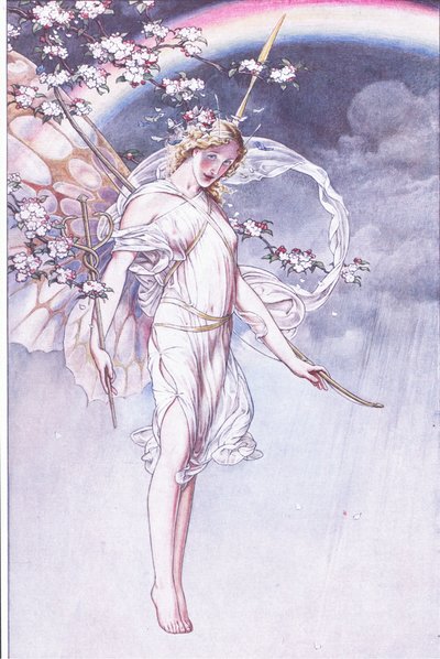 La Reina del cielo, cuyo arco acuoso y desordenado, espera el permiso de estos, ilustración de La Tempestad, 1908 de Paul Vincent Woodroffe