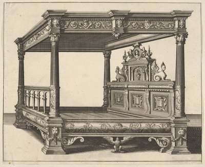 Cama con Dosel de Verscheyden Schrynwerck ... [Plusieurs Menuiseries ...], 1658 de Paul Vredeman de Vries