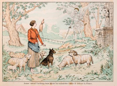 Ilustración tomada del libro “Juana de Arco” de Theodore Cahu e ilustrada por Paul De Semant (1855-1915): Juana de Arco escucha al Arcángel San Miguel entregarle la orden de liberar Francia de Paul de Semant