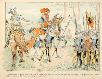 Ilustración del libro “Juana de Arco” de Theodore Cahu e ilustrado por Paul De Semant: Juana de Arco charla con un soldado indisciplinado de Paul de Semant