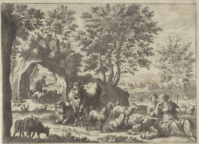 Pastor y pastora con un rebaño de Paul van Somer (II)