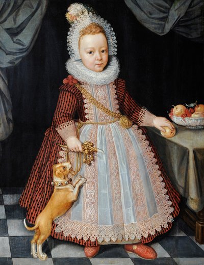 Retrato de un niño con un sonajero de Paul van Somer