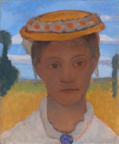 Hermana del artista Herma con una corona de margaritas en su sombrero, ca. 1901 de Paula Modersohn Becker
