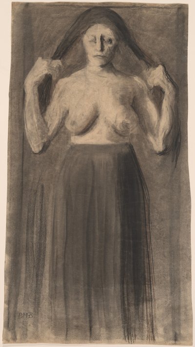 Mujer Semidesnuda Sosteniendo su Cabello Separado de Paula Modersohn Becker