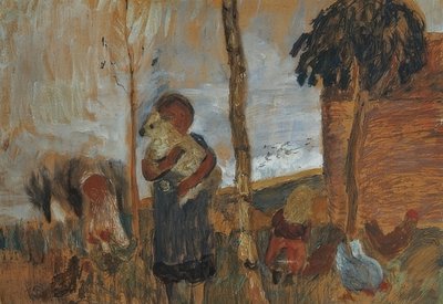Niños y gallinas frente al paisaje. Hacia 1902 de Paula Modersohn Becker