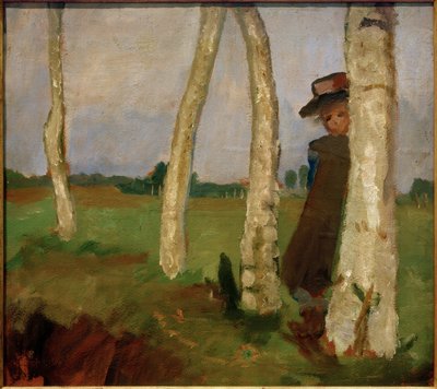 Niña con sombrero entre troncos de abedul de Paula Modersohn Becker