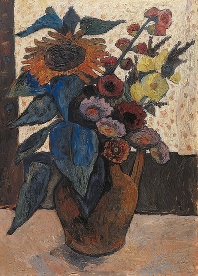 Naturaleza muerta con girasoles, malvarrosas y dalias de Paula Modersohn Becker